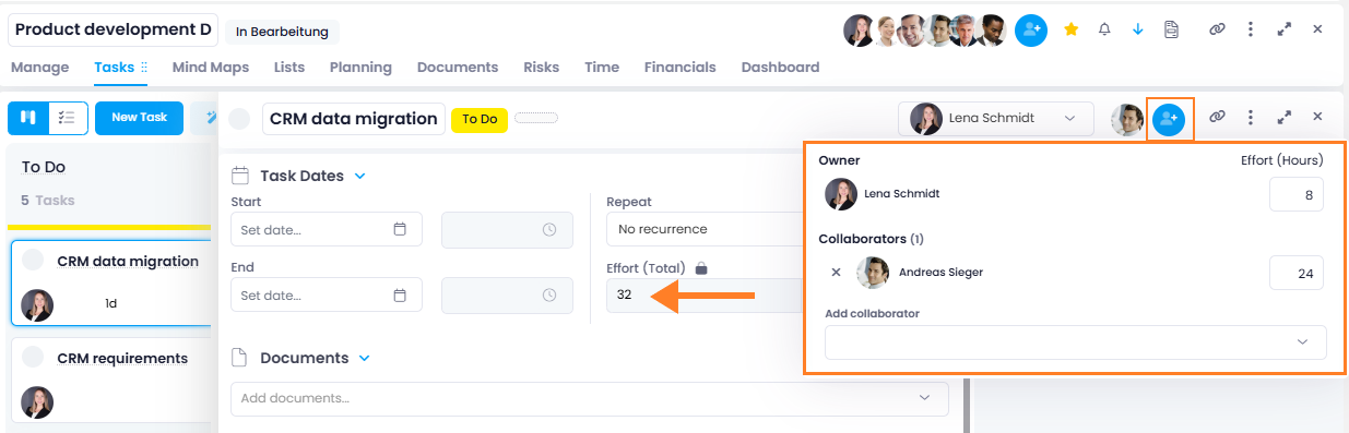 Collaborators in a project task